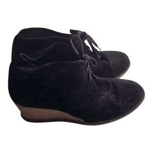 J Crew MacAlister Black Tan Suede Wedge Ankle Boots Womens 8 Lace Made In Italy
